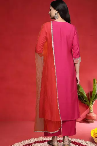 Women Ethnic Motifs Embroidered Kurta with Trouser & Dupatta