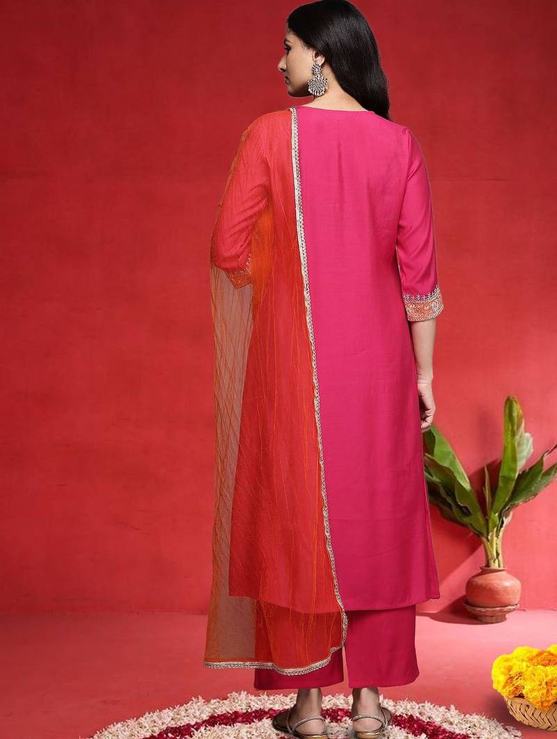 Women Ethnic Motifs Embroidered Kurta with Trouser & Dupatta