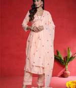 Women Ethnic Motifs Embroidered Pure Cotton A-Line Kurta with Trouser & Dupatta