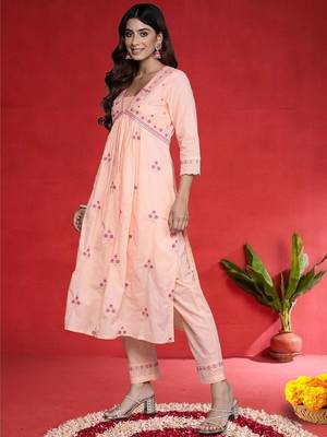 Women Ethnic Motifs Embroidered Pure Cotton A-Line Kurta with Trouser & Dupatta 4