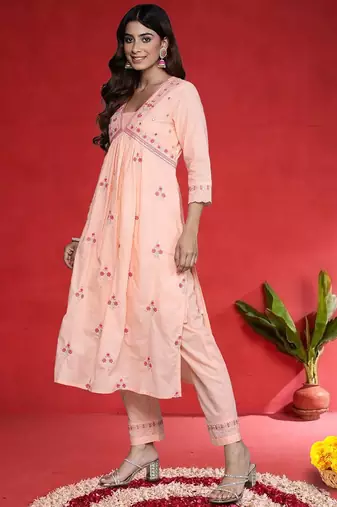 Women Ethnic Motifs Embroidered Pure Cotton A-Line Kurta with Trouser & Dupatta