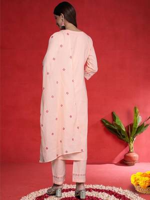 Women Ethnic Motifs Embroidered Pure Cotton A-Line Kurta with Trouser & Dupatta 5