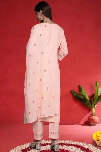 Women Ethnic Motifs Embroidered Pure Cotton A-Line Kurta with Trouser & Dupatta