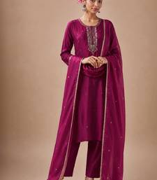 Women Embroidered Regular Beads and Stones Kurta with Trousers & Dupatta