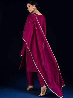 Women Embroidered Regular Beads and Stones Kurta with Trousers & Dupatta 4