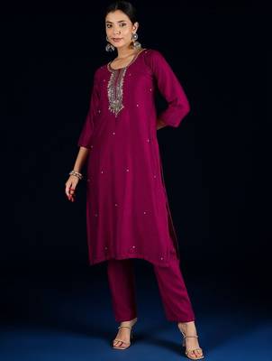 Women Embroidered Regular Beads and Stones Kurta with Trousers & Dupatta 7