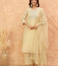 Floral Yoke Design Regular V-Neck Straight Kurta With Trousers And Dupatta
