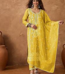 Floral Embroidered Thread Work Kurta With Trousers & Dupatta