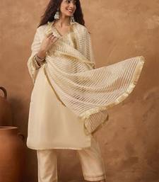 Yoke Design V-Neck Straight Kurta With Trousers & Dupatta