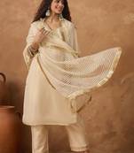 Yoke Design V-Neck Straight Kurta With Trousers & Dupatta
