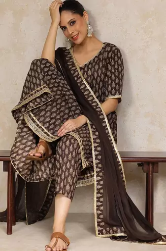 Women Floral Printed Regular Pure Cotton Kurta with Trousers & With Dupatta