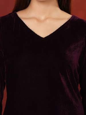 Velvet V-Neck Straight Kurta With Trousers And Dupatta 2