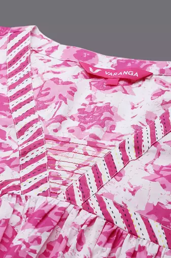 Pink Floral Printed Thread Work Pure Cotton Kurta With Palazzos & Dupatta
