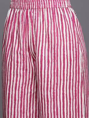 Pink Floral Printed Thread Work Pure Cotton Kurta With Palazzos & Dupatta 3