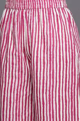 Pink Floral Printed Thread Work Pure Cotton Kurta With Palazzos & Dupatta
