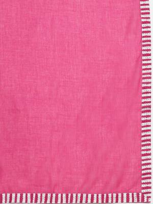 Pink Floral Printed Thread Work Pure Cotton Kurta With Palazzos & Dupatta 4