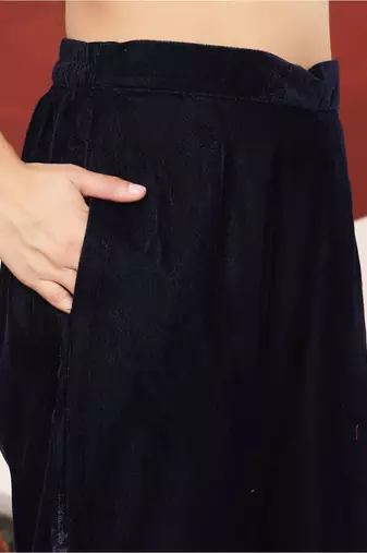 Navy Blue Embroidered Sequined Straight Kurta with Trousers & Dupatta