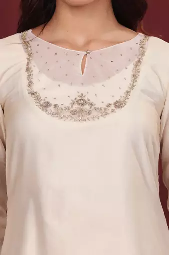 Floral Yoke Design Sequinned Keyhole Neck Straight Kurta With Trouser & Dupatta