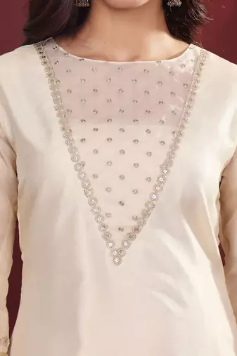 Floral Yoke Design Round Neck Regular Kurta With Palazzo With Dupatta