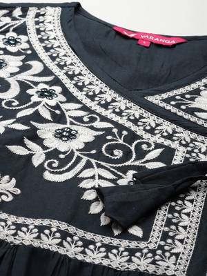 Women Floral Embroidered Angrakha Kurta with Trousers & With Dupatta 3