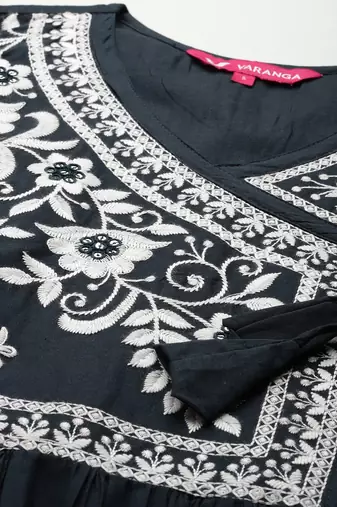 Women Floral Embroidered Angrakha Kurta with Trousers & With Dupatta