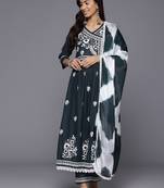Women Floral Embroidered Angrakha Kurta with Trousers & With Dupatta