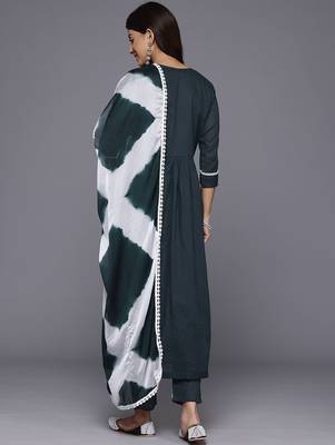 Women Floral Embroidered Angrakha Kurta with Trousers & With Dupatta 7