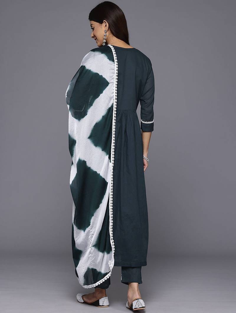 Women Floral Embroidered Angrakha Kurta with Trousers & With Dupatta
