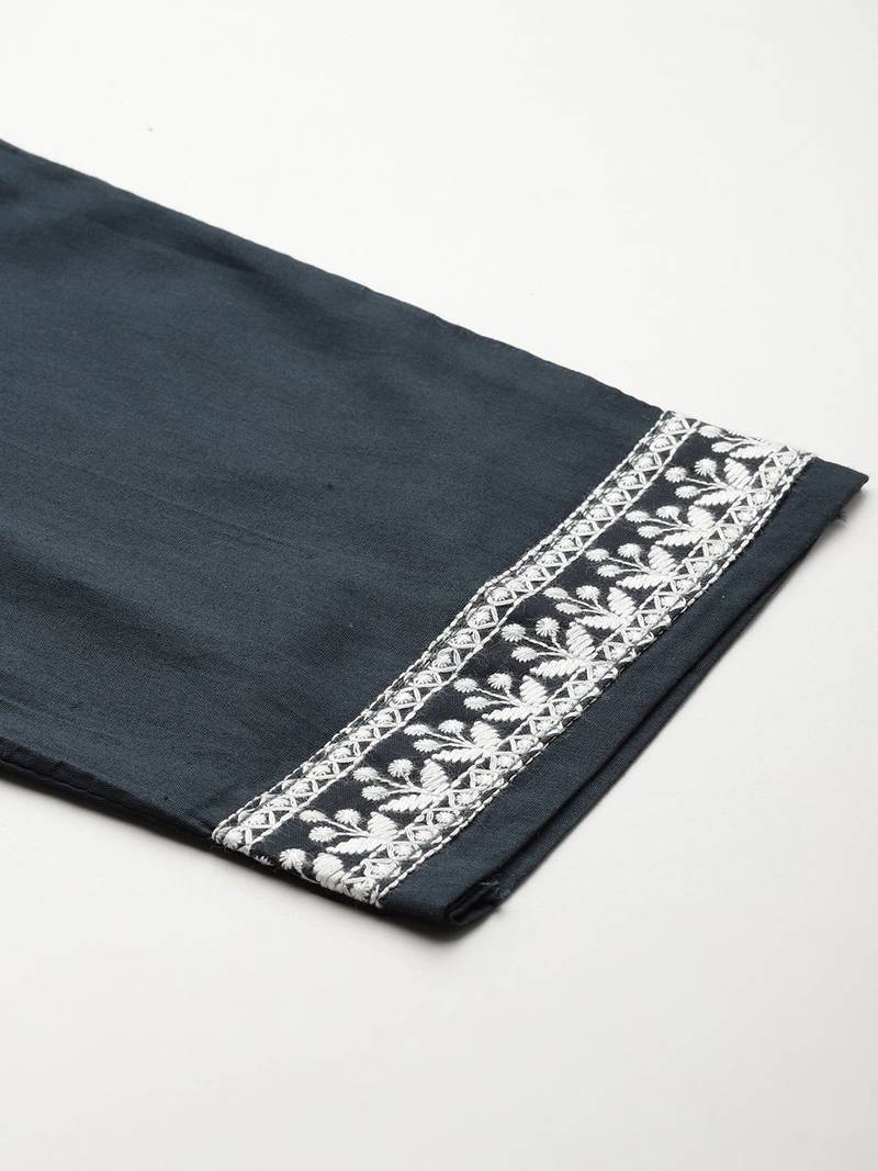 Women Floral Embroidered Angrakha Kurta with Trousers & With Dupatta