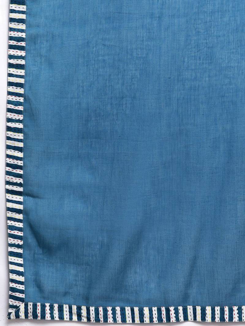 Printed Regular Kantha Work Pure Cotton Kurta with Palazzos & Dupatta