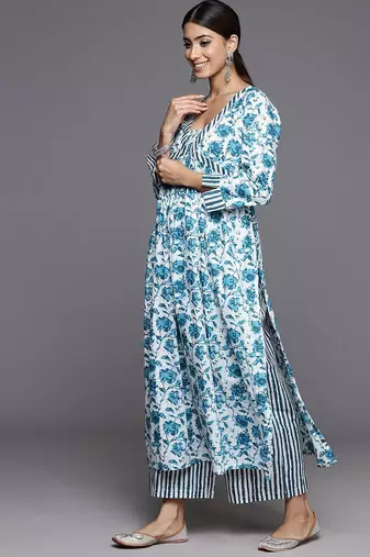 Printed Regular Kantha Work Pure Cotton Kurta with Palazzos & Dupatta