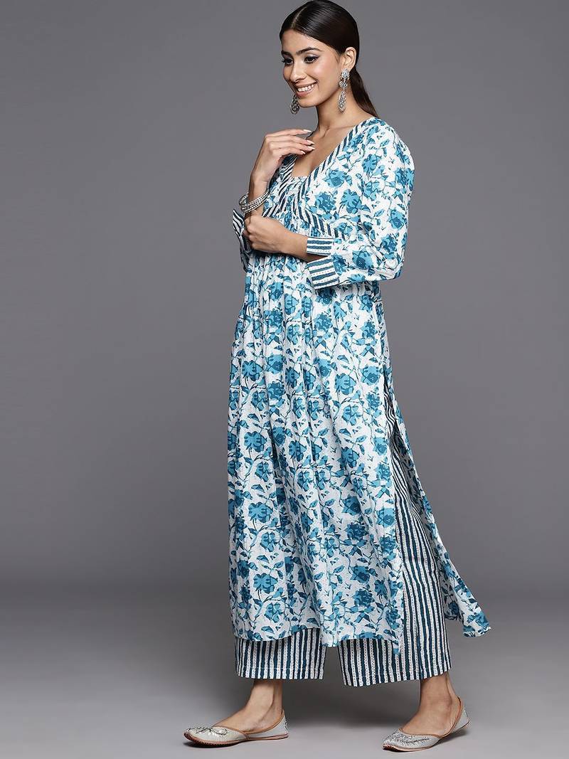 Printed Regular Kantha Work Pure Cotton Kurta with Palazzos & Dupatta