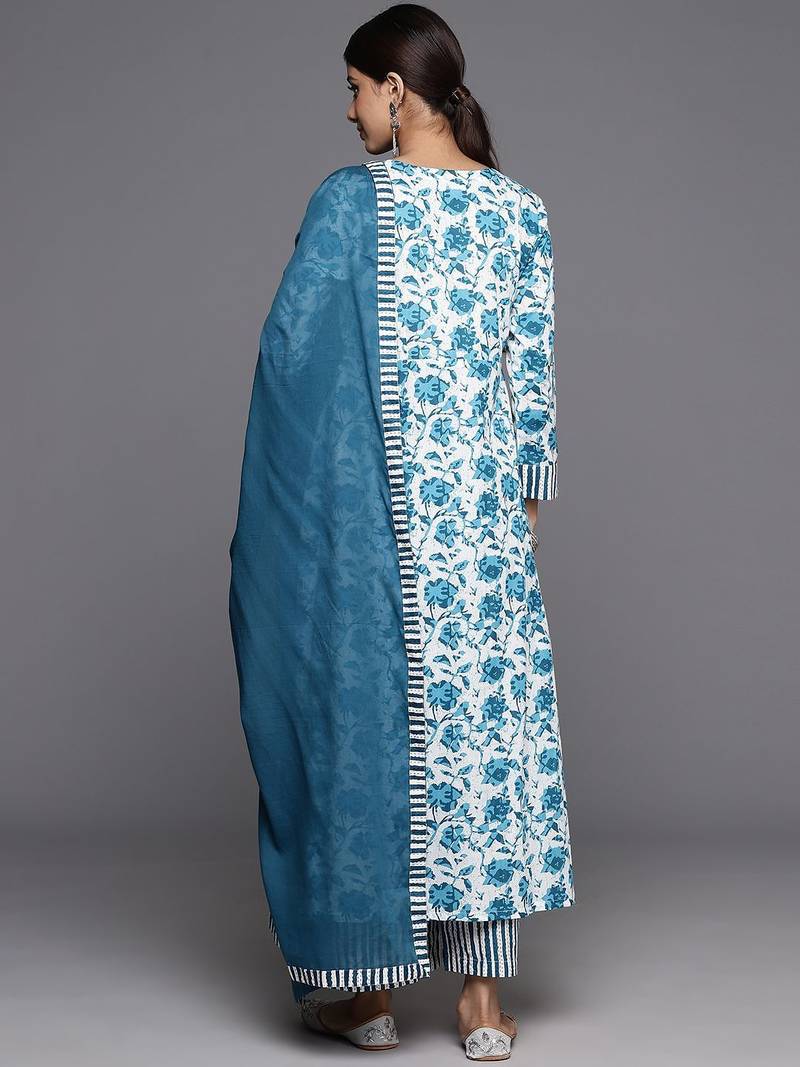 Printed Regular Kantha Work Pure Cotton Kurta with Palazzos & Dupatta