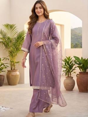 Women Ethnic Motifs Regular Thread Work Kurta with Palazzos & With Dupatta 1
