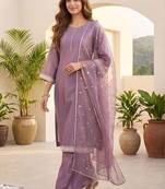 Women Ethnic Motifs Regular Thread Work Kurta with Palazzos & With Dupatta