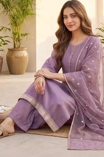 Women Ethnic Motifs Regular Thread Work Kurta with Palazzos & With Dupatta