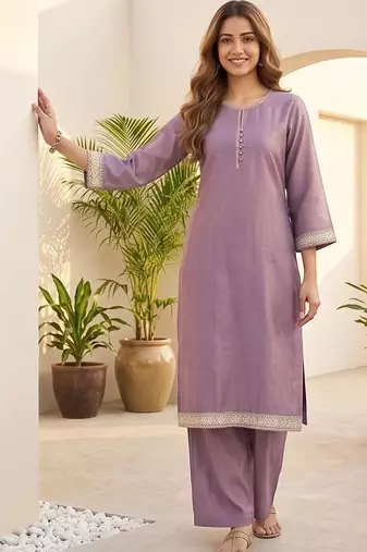 Women Ethnic Motifs Regular Thread Work Kurta with Palazzos & With Dupatta