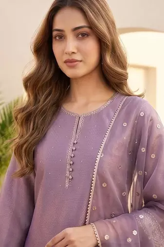 Women Ethnic Motifs Regular Thread Work Kurta with Palazzos & With Dupatta