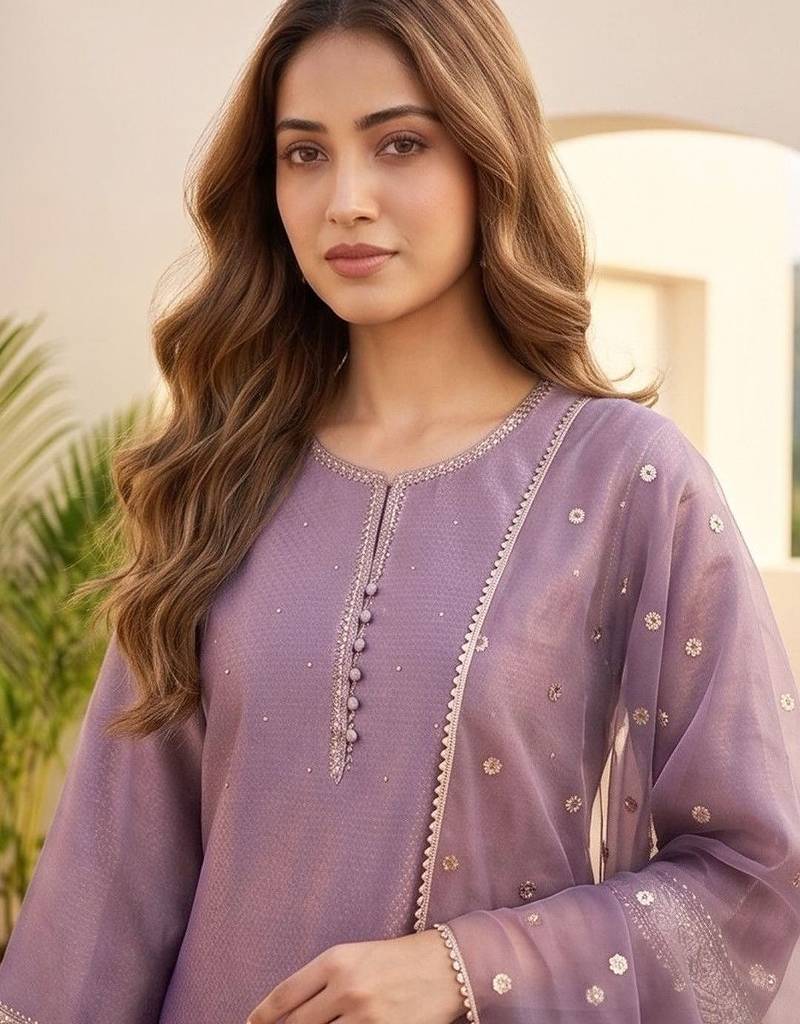 Women Ethnic Motifs Regular Thread Work Kurta with Palazzos & With Dupatta