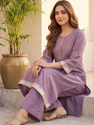 Women Ethnic Motifs Regular Thread Work Kurta with Palazzos & With Dupatta 5