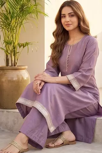 Women Ethnic Motifs Regular Thread Work Kurta with Palazzos & With Dupatta