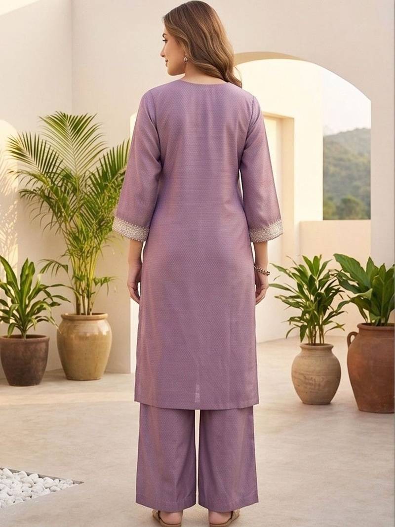 Women Ethnic Motifs Regular Thread Work Kurta with Palazzos & With Dupatta