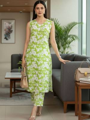 Women Floral Printed Regular Kurta with Trousers 5