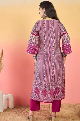 Floral Printed V-Neck Kurta With Trousers