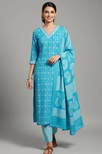 Women Ethnic Motifs Printed Regular Kurta with Trousers & With Dupatta