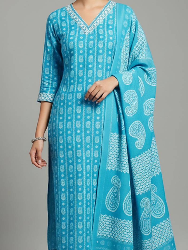 Women Ethnic Motifs Printed Regular Kurta with Trousers & With Dupatta
