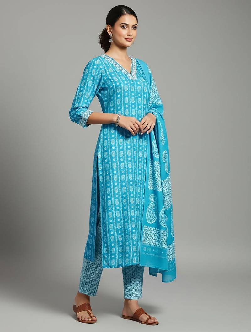 Women Ethnic Motifs Printed Regular Kurta with Trousers & With Dupatta