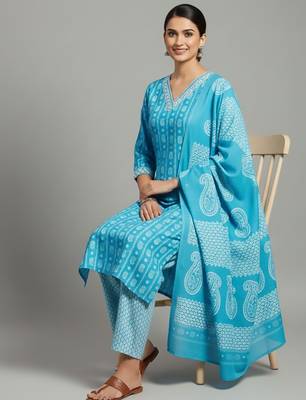 Women Ethnic Motifs Printed Regular Kurta with Trousers & With Dupatta 7