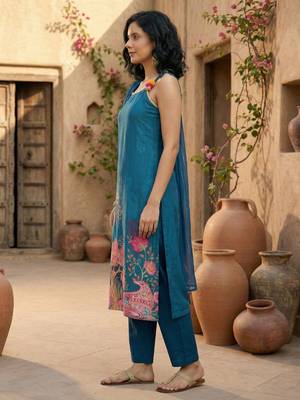 Women Floral Printed Regular Beads and Stones Kurta with Trousers & With Dupatta 4