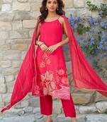 Floral Printed Straight Kurta With Trousers & Dupatta